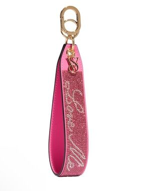 Victoria's Secret Hot Pink Crystal Wristlet Key Fob with Gold Hardware LOVE ME